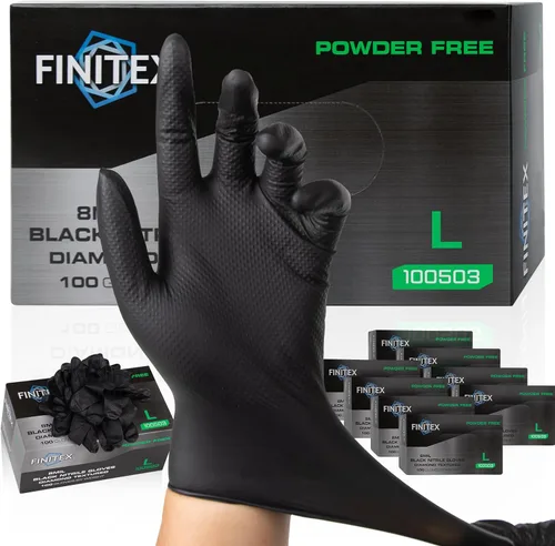 Miniatura 14 de FINITEX Industrial Diamond Texture Nitrile Black Glove - 100/1000PCS Chemical Resistant 8mil Mechanic Disposable Gloves Negro (Large 100)