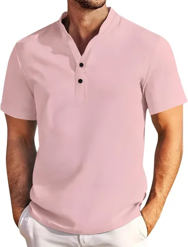 Miniatura 8 de Camisa de lino para hombre, manga larga, Henley, casual, verano, grande, alta, algodón, ligera, para negocios, trabajo, vacaciones, crucero