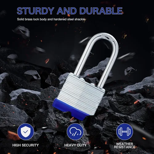 Miniatura 5 de Lock Candados para exteriores, candado laminado con llave, cuerpo ancho de 1-9/16 pulgadas, juego de candados con llaves, grillete largo