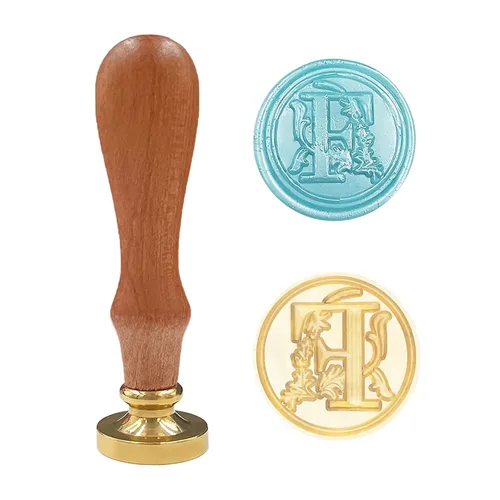 Miniatura 18 de Sello clásico de cera para sellar varios alfabetos, cabeza de latón, mango de madera, sellos para tarjeta/sobre/regalo (sello, letra V)