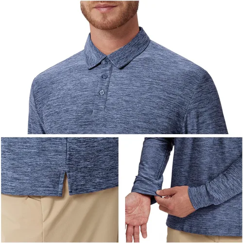 Miniatura 21 de NAVISKIN Camisas polo de manga larga para hombre, camisas de golf con cuello UPF 50 SPF para hombre, secado rápido, absorbe la humedad
