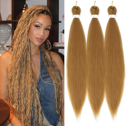 Miniatura 56 de Extensiones de cabello trenzado preestirado colorido, 3 colores, mezcla de cabello trenzado para niñas, 26 pulgadas, 3 paquetes