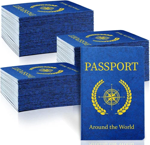 Miniatura 7 de Woanger 100 unidades de pasaporte en blanco para niños, cuaderno de pasaporte, azul a granel de 4 x 5.5 pulgadas, puerto de pase falso