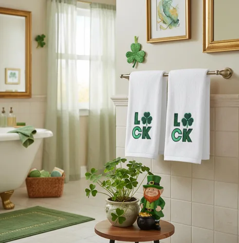 Miniatura 5 de Serafina Home Toallas de mano de baño irlandesas del día de San Patricio: suave y absorbente para invitados de cocina con bordado de trébol verde