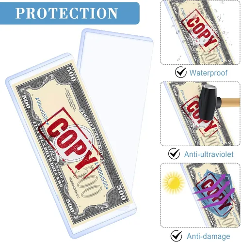 Miniatura 2 de Sepamoon 30 fundas para billetes de dólar, 6.9 x 2.95 pulgadas, fundas de plástico duro transparente para billetes, impermeables, soporte