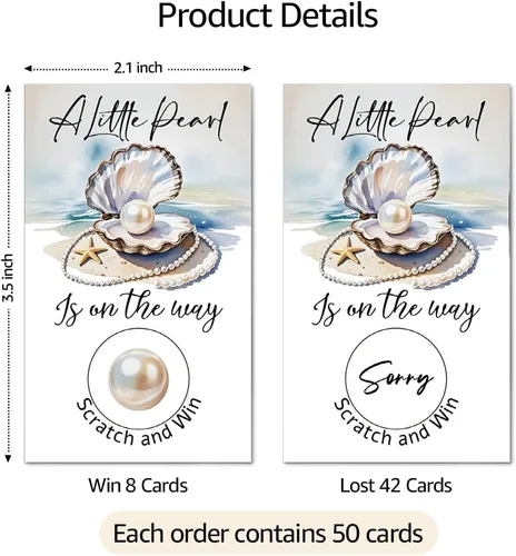 Miniatura 2 de TOUNER Juego de 50 piezas de A Little Pearl is On The Way Silver Scratch Off, revelar diseño de perlas, boletos de rifa temática de baby shower