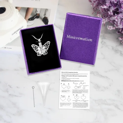 Miniatura 58 de Minicremation Joyas de cremación para cenizas – Collar conmemorativo de mariposa con colgante de urna para cenizas de seres queridos