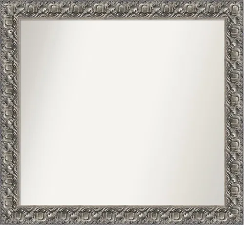 Miniatura 406 de Amanti Art Espejo de baño plateado para sobre fregadero, 26 x 26 pulgadas, espejo cuadrado de níquel pulido, marco de madera tradicional mediano, se