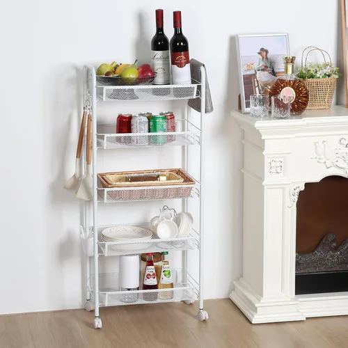 Miniatura 8 de Carrito de metal para frutas y verduras de 5 niveles, cesta giratoria para productos, carrito de almacenamiento de productos alimenticios, carrito