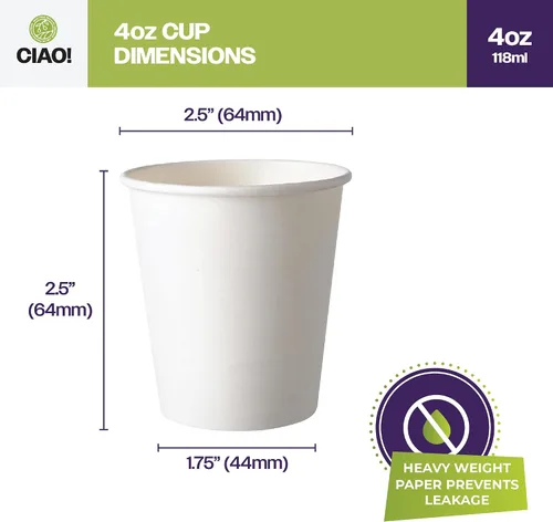 Miniatura 4 de CIAO! Taza de papel blanco desechable de 4 onzas, 63 mm de diámetro, 2,000