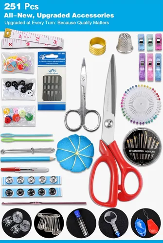 Miniatura 5 de Kit de costura grande para adultos: YUANHANG - Juego de 251 piezas de suministros de costura premium - Kit completo de costura de aguja e hilo