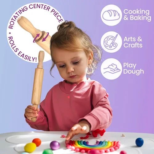 Miniatura 8 de Mini rodillos de 8 pulgadas para niños (paquete de 6) sin astillas, madera dura antiadherente para hornear, manualidades sensoriales, Play-Doh