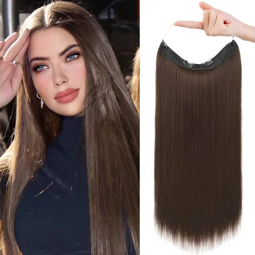 Miniatura 27 de REECHO - Extensiones de cabello con alambre invisible y con cintillo transparente, tamaño ajustable, clips seguros extraíbles, cabello lacio, diseño