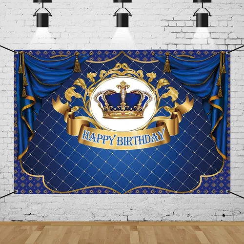 Cartel de poliéster con texto en inglés «Happy Birthday» y «Happy Birthday» de color azul rey, póster dorado para hombres, decoración de fiesta de