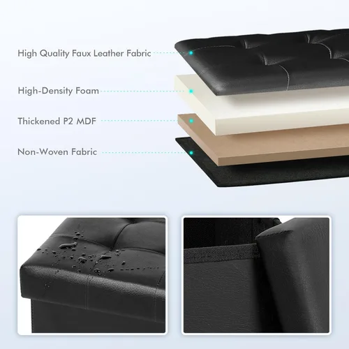 Miniatura 4 de B FSOBEIIALEO Cubo pequeño otomano de almacenamiento, reposapiés, asiento de piel sintética para dormitorio, color negro, 12.6 x 12.6 x 12.6
