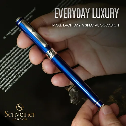 Miniatura 9 de Scriveiner – Bolígrafo roller azul medianoche, con lacado azul y acabado cromado, repuesto de tinta Schmidt, para hombres y mujeres, para 13. Azul