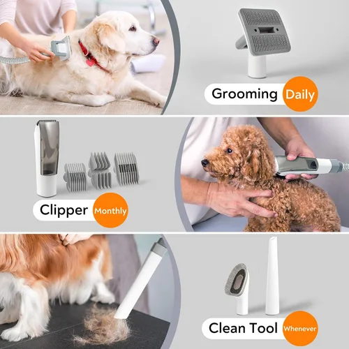 Miniatura 9 de Aspiradora de aseo para mascotas para perros y gatos, succión fuerte de 12 kPa, ≤ 50 dB silenciosa, taza de polvo de 2 litros, kit de aseo 5 en 1