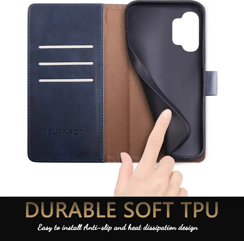 Miniatura 5 de SUANPOT Funda de piel tipo cartera para Samsung Galaxy A32 5G con bloqueo RFID, tarjetero para tarjetas de crédito, funda de teléfono con tapa a Azul