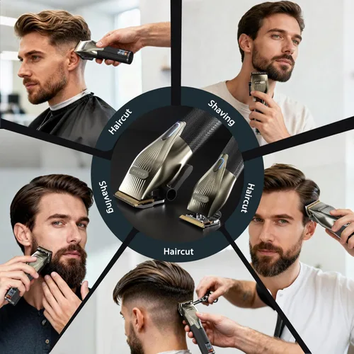 Miniatura 8 de Cortapelos para hombre, juego profesional de corte y recorte de cabello eléctrico con motor potente de 7500 RPM y pantalla LCD, kit inalámbrico