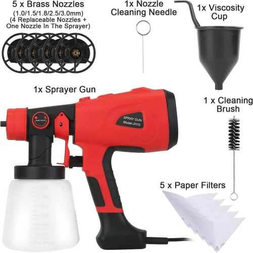 Miniatura 6 de Moclever - Pulverizador de pintura eléctrico Hvlp de alta potencia con recipiente de 27.1 fl oz, 5 boquillas de cobre y 3 patrones y filtro