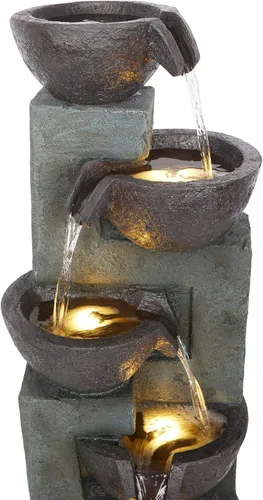 Miniatura 11 de Alpine Corporation TZL390 Elegante fuente de cascada de cuencos de 5 niveles para exteriores con luces LED para jardín, patio, jardín trasero