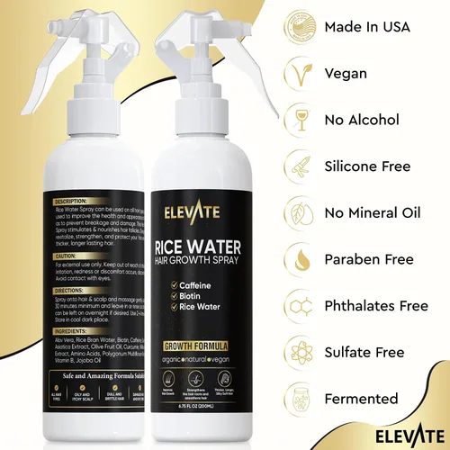 Miniatura 7 de Elevate Spray para el crecimiento del cabello con agua de arroz, infundido con biotina, cafeína y aloe vera para un cabello más grueso, más largo