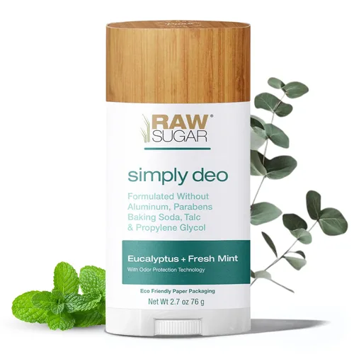 RAW SUGAR Barra de desodorante sin aluminio, Simply Deo (Paquete de 1) Desodorante para todo el cuerpo para mujeres y hombres, fórmula limpia sin