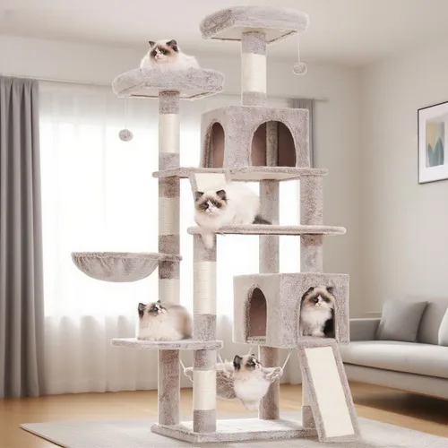 Miniatura 13 de Gitelsnour Árbol para gatos de varios niveles para gatos de interior, torre para gatos con 2 tablas de rascar, 2 plataformas acolchadas de felpa