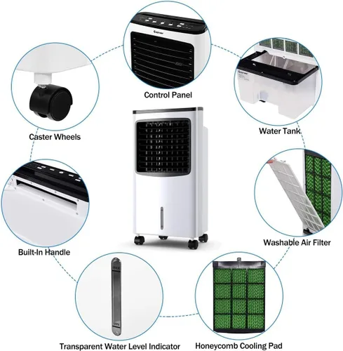 Miniatura 7 de FANTASK - Enfriador de aire portátil eléctrico, 3 modos, 3 velocidades y temporizador, ventilador con pantalla digital, caja de cristal de hielo