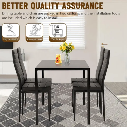 Miniatura 5 de NChanmar Juego de mesa de comedor para 4 muebles, juego de comedor de 5 piezas, mesa de cocina moderna con sillas tapizadas de piel sintética y mesa