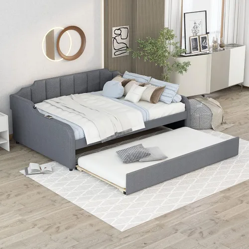 Miniatura 3 de Merax Sofá cama con nido desplegable, tamaño matrimonial, sofá cama con cama nido ajustable de tamaño individual y diseño de carga USB para sala