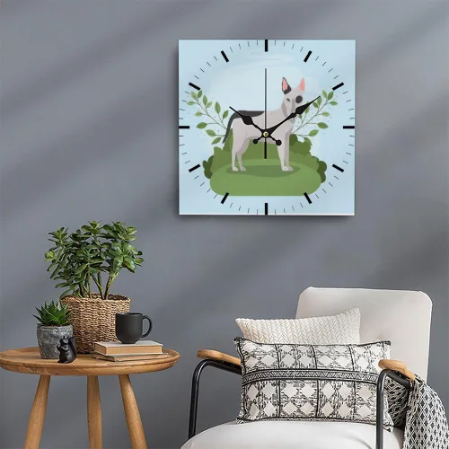 Miniatura 5 de Bull Terrier Dog Green Plants Clock Wall Wall Clocks Clock for Decorative Kitchen Clocks Reloj De Pared para Sala Battery Operated Garage for