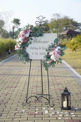 Miniatura 2 de ponatia Pequeños Ramos de Flores de Arco de Boda (Paquete de 2), Flores Artificiales Rosa Polvo para Señales de Bienvenida de Boda, Decoraciones