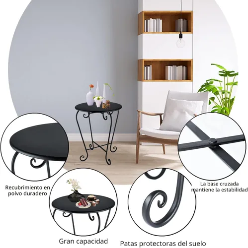 Miniatura 6 de Mesa auxiliar pequeña para patio, mesa auxiliar redonda de metal, resistente a la intemperie, antioxidante, para exteriores, para jardín, porche