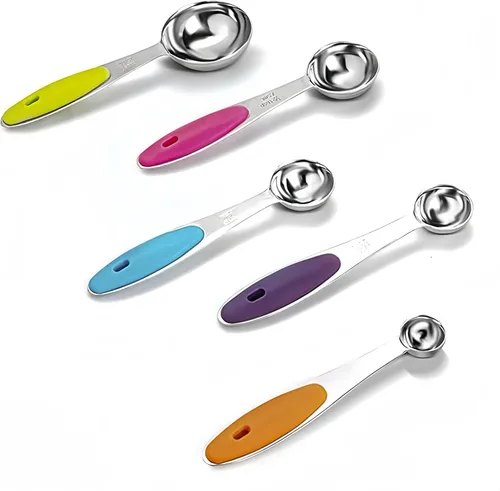 Miniatura 6 de Juego de 10 tazas y cucharas medidoras, taza medidora de metal apilable para medir ingredientes secos y líquidos, alimentos secos de cocina usados