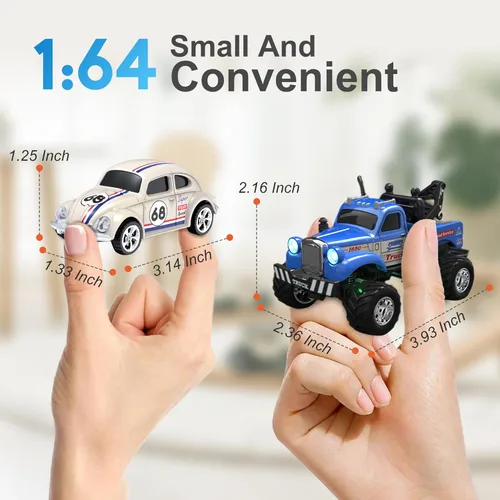 Miniatura 2 de MOONTOY Camión Mini de Aleación RC de Escala 1:64 con Luces LED, Coche de Juguete de Control Remoto y App de 2.4Ghz, Coche de Bolsillo de 3 Azul
