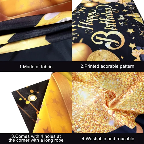 Miniatura 5 de KatchOn, Cartel de feliz cumpleaños negro y dorado – Xtragrande de 72 x 44 pulgadas Decoraciones de cumpleaños para mujeres, hombres, niños
