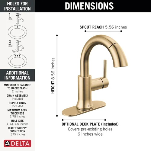 Miniatura 5 de Delta Faucet Trinsic - Grifo de baño extraíble, grifo de baño de un solo orificio dorado con desplegable, grifo de lavabo de baño, acoplamiento