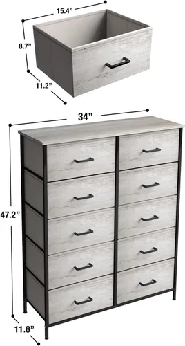 Miniatura 3 de Sorbus Cómoda con 10 cajones de madera sintética, unidad organizadora de pecho con marco de acero, parte superior de madera y asa, contenedores