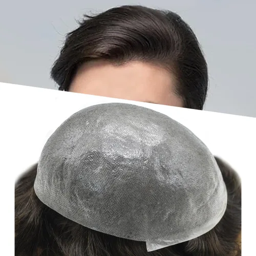 Miniatura 36 de Tupé para hombre, extensiones de cabello humano Remy para hombre, piel fina, 0.002 in, sistema de reemplazo de cabello con bucle en V para hombres