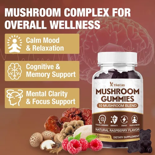 Miniatura 4 de Gomitas de hongos para adultos, suplemento de 10 mezclas de hongos con melena de león, cordyceps, reishi, chaga y cola de pavo para concentración
