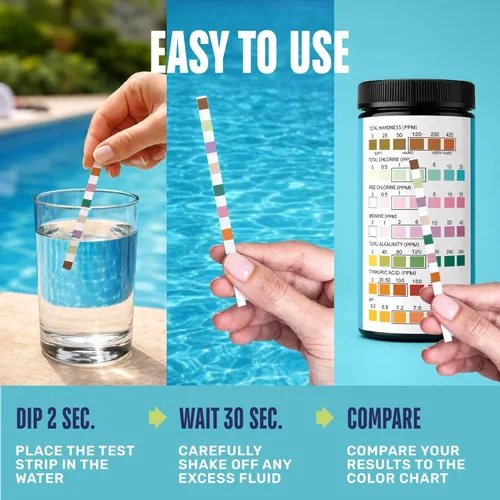 Miniatura 5 de JNW - Tiras de prueba de piscina 7 en 1, 100 tiras de prueba rápidas y precisas para agua de piscina, tiras de prueba de spa para bañera