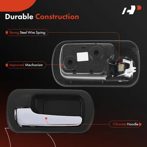 Miniatura 4 de A-Premium Manija de puerta interior trasera izquierda del lado del conductor compatible con Honda Civic 2001 2002 2003 2004 2005, carcasa negra
