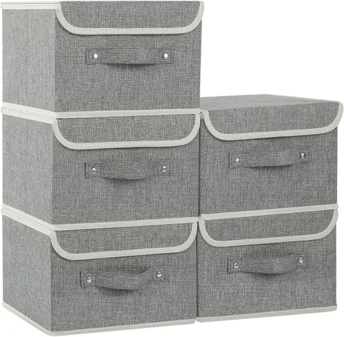 Miniatura 21 de Cajas de almacenamiento, contenedores de almacenamiento plegables con tapas, cestas de almacenamiento de tela de algodón y lino con asa