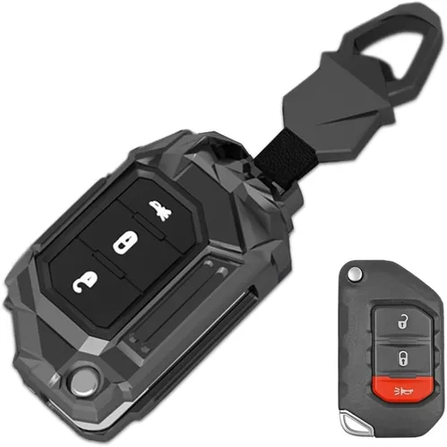 Funda de aleación de zinc para llavero compatible con Jeep Wrangler Gladiator JL JLU Sahara Rubicon The Sport JT Overland Sport S 2018-2023 (3
