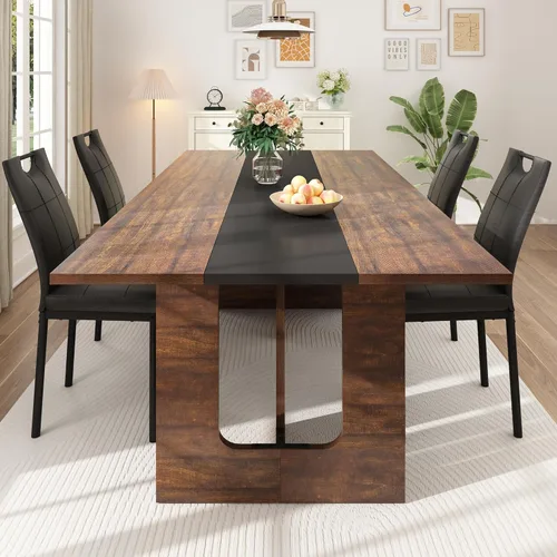 Miniatura 3 de Squireewo Mesa de comedor de 70 pulgadas para 4 y 6 personas, moderna mesa de comedor de madera con mesa gruesa impermeable, mesa de comedor Marrón