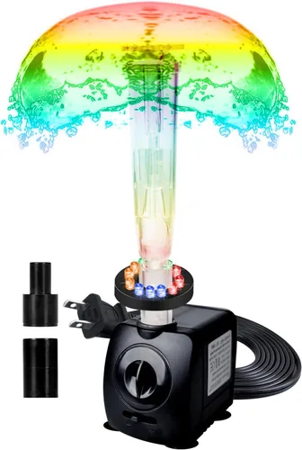 Lewisia Bomba de agua sumergible con cabezal rociador de hongos de cristal, anillo de fuente de 12 LED, cable de 6 pies con certificación UL, ideal