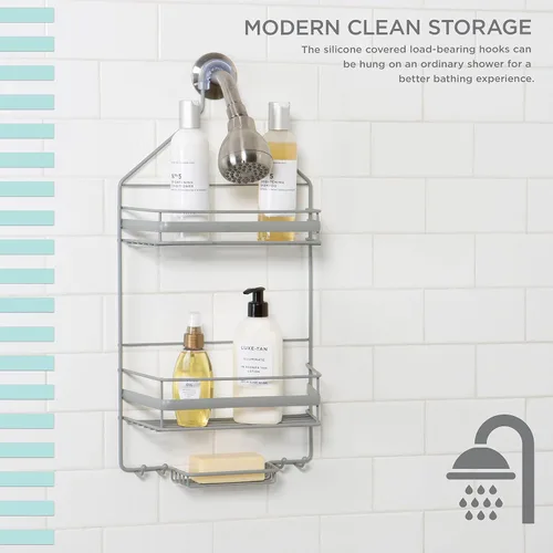 Miniatura 5 de Bath Bliss Regency - Organizador de ducha colgante Almacenamiento y organización de baño Colgante de cabezal de ducha 2 cestas y ganchos