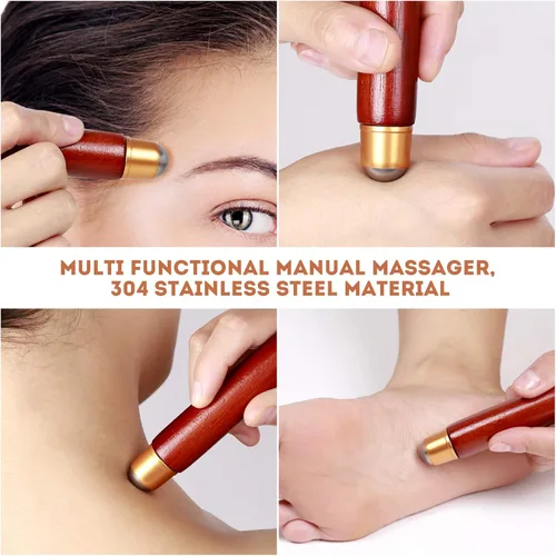 Miniatura 3 de Rascador de espalda para mujeres, hombres y adultos, extensible con bola de rodillo, mango de madera maciza y garra de acero inoxidable 304 Rojo