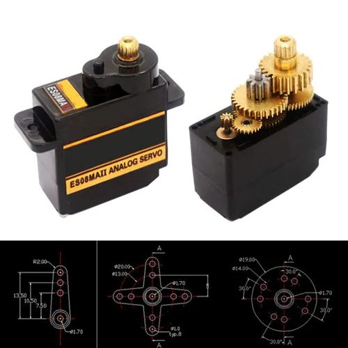 Miniatura 6 de RGBZONE 4 unids ES08MA II 0.42 oz mini engranaje de metal analógico servo máquina estable a prueba de golpes compatible para modelo RC